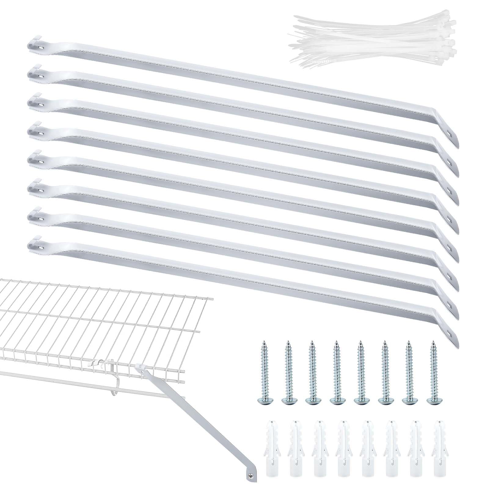 8pcs 12Inch Wire Shelf Brackets, Metal White Closet Support Bracket with Anchors Screws &Tie Hidden Wall Closet Shelving Accessories for Support Wire