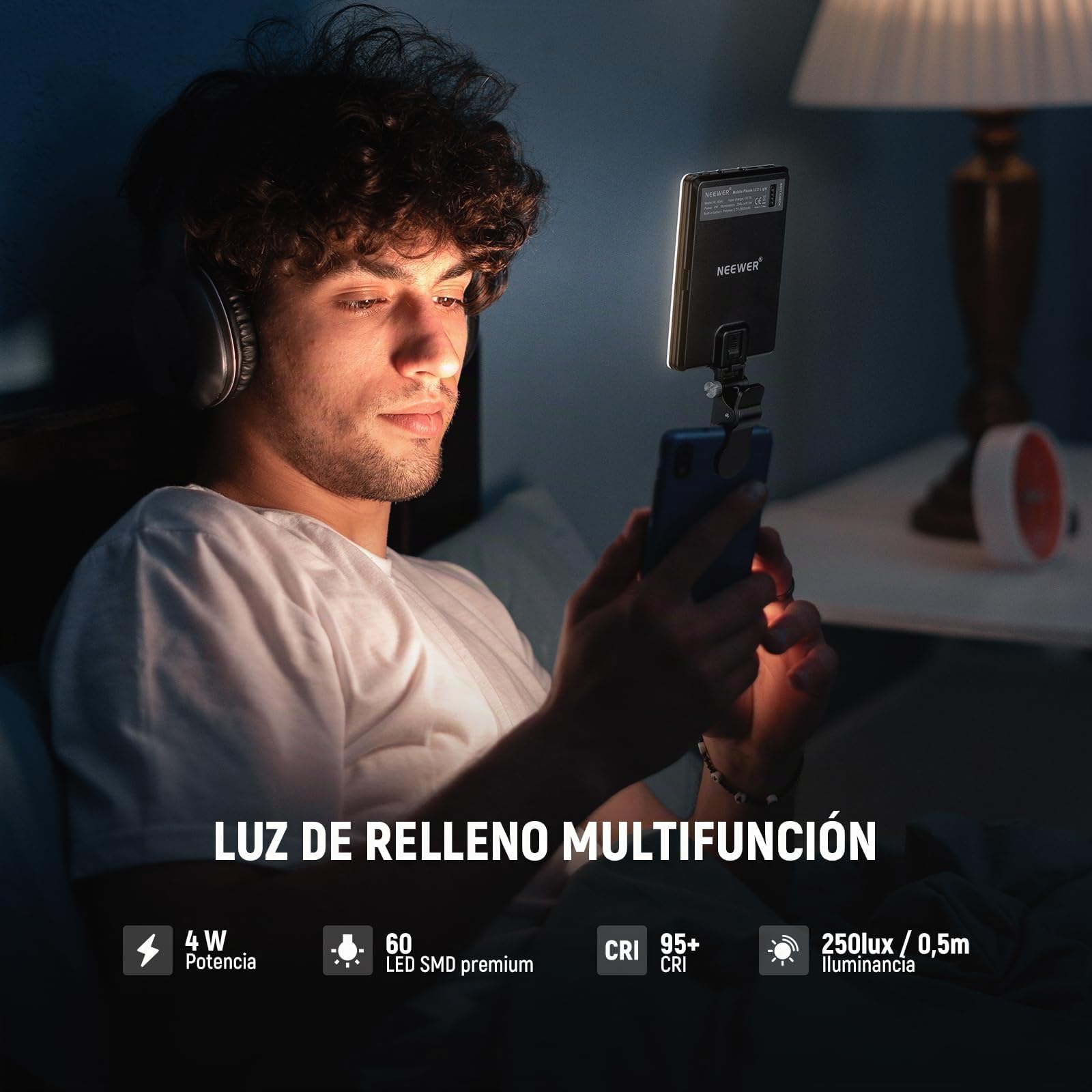 NEEWER BÁSICO Clip on Luz LED Selfies Compatible con iPhone, Recargable 2000mAh, con Soporte Teléfono Paño Limpieza, Luz Relleno para Webcam Laptop Zoom Videoconferencia Grabación Maquillaje, NL-60AI
