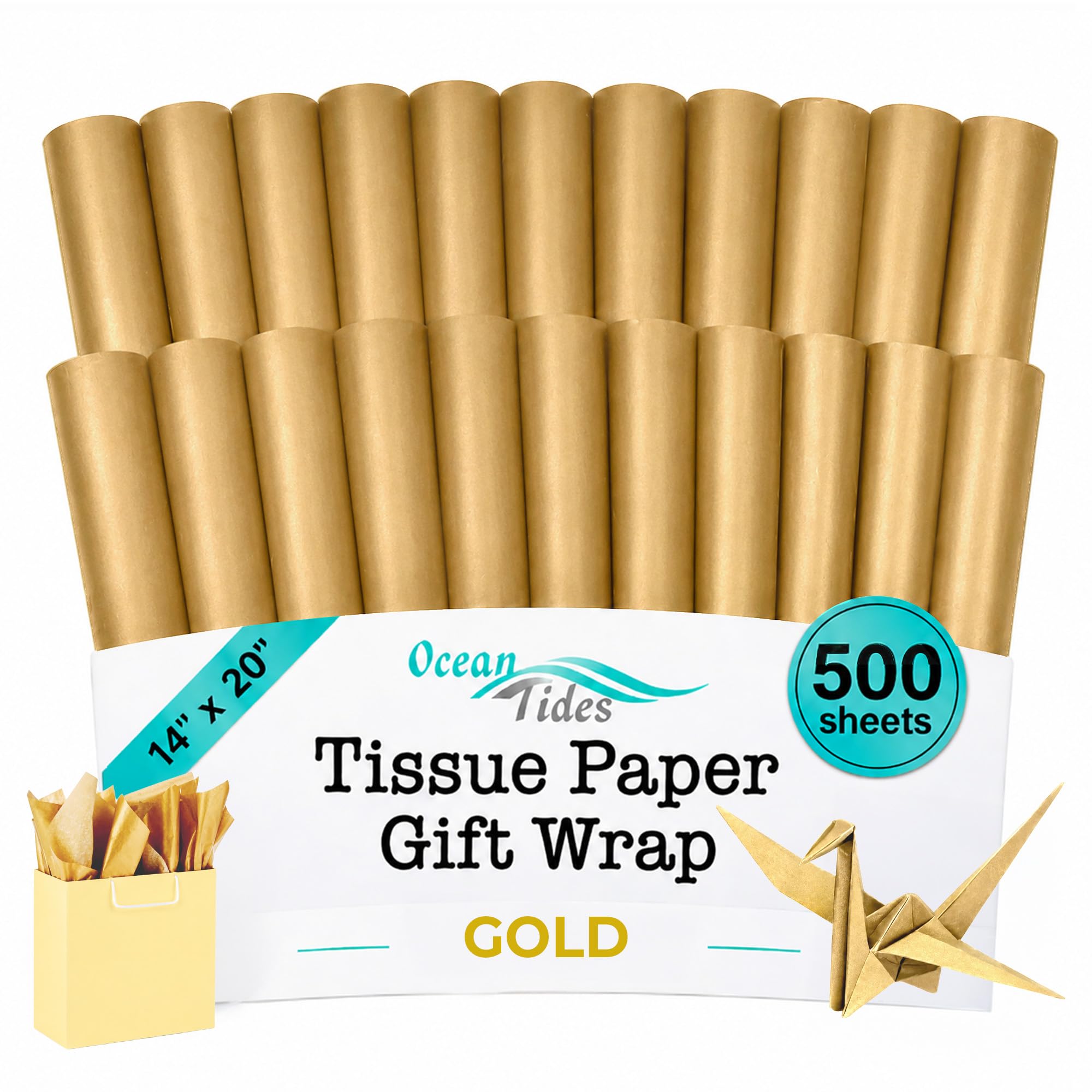 Tissue Paper for Gift Bags - 500 Sheets 14x20in Wrapping Paper, Gold