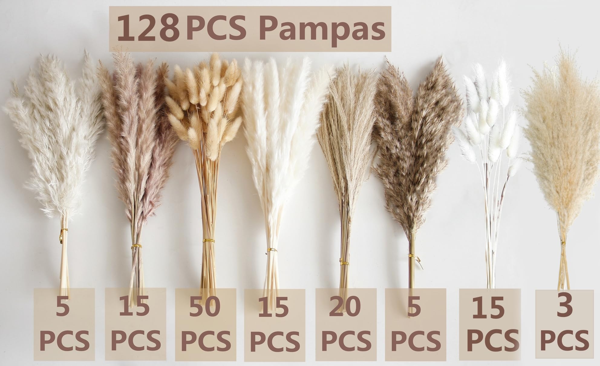 Bannifll 128 Pieces Dried Pampas Grass Bouquet, Boho Table Decoration, Dried Bunny Tails - Image 3