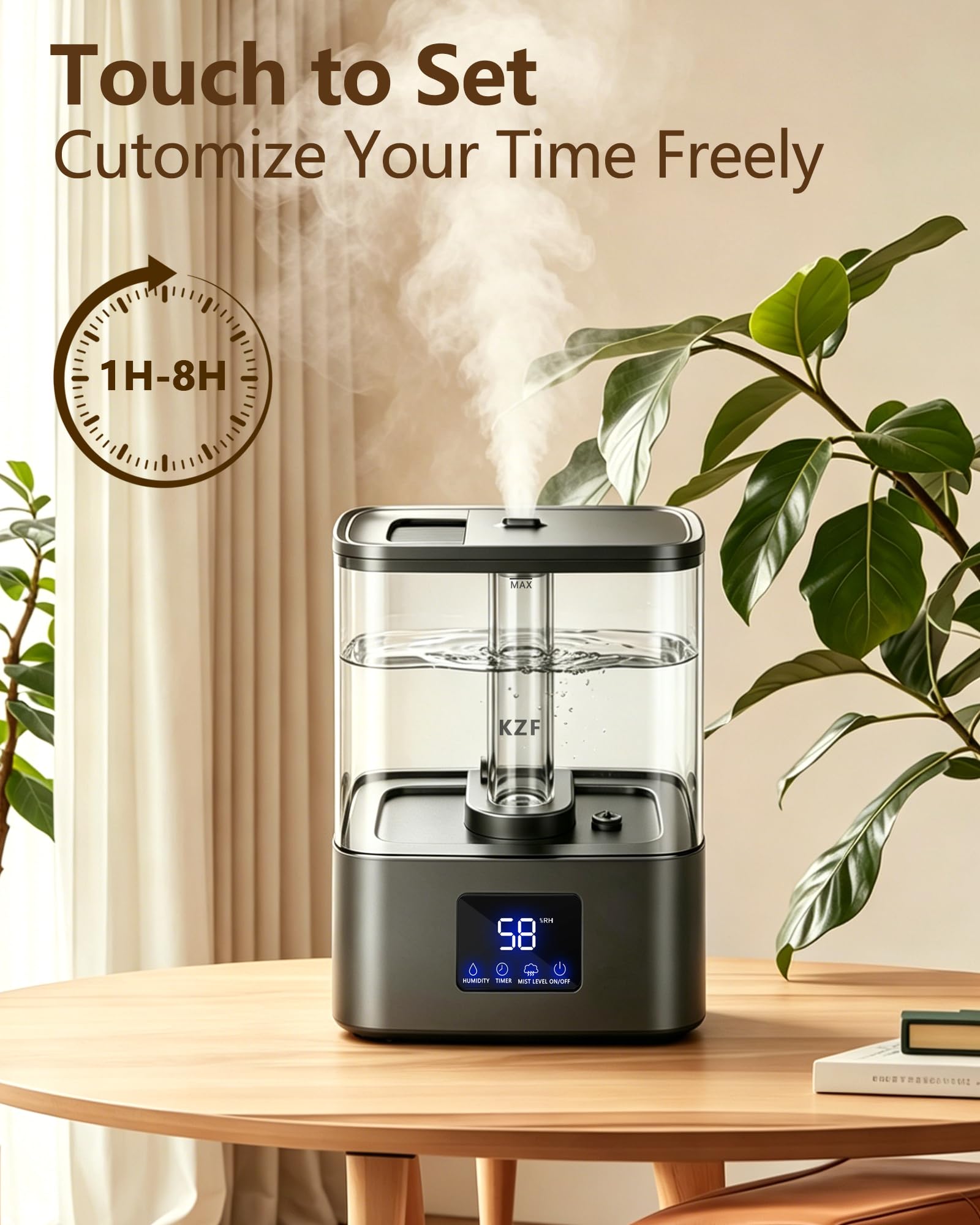 Humidificadores de relleno superior de 4 litros para recámara y tiempo de funcionamiento de 60 horas, humidificador de niebla fresca, 3 niveles de niebla, temporizador de 8 horas, bandeja de aceite
