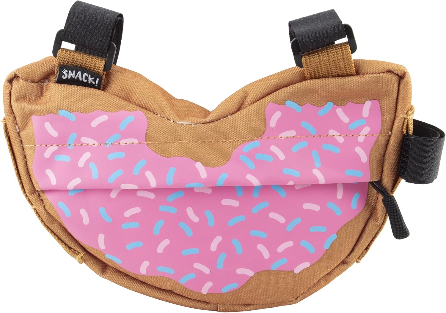 Snack! Donut Bike Bag – Versatile Frame, Handlebar & E-Bike Bag with Adjustable Straps – Mounts on Top Tube, Seat Tube, or Handlebars – Compatible with Most Bikes – Fun Cycling Accessory