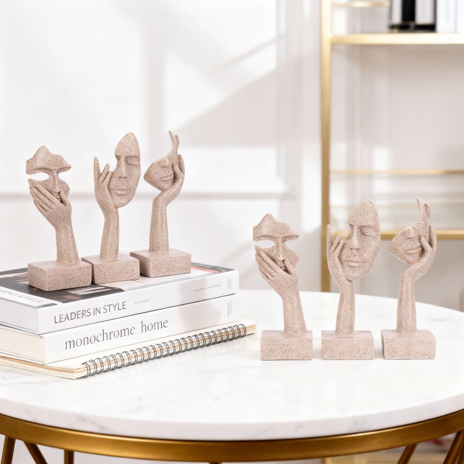 olirum - Set di 3 statue grandi in resina arenaria astratta, per soggiorno, camera da letto, scaffali, scrivania dell'ufficio, tavolino da caffè, regalo per donne (3 pezzi, arenaria, 22,9 cm)