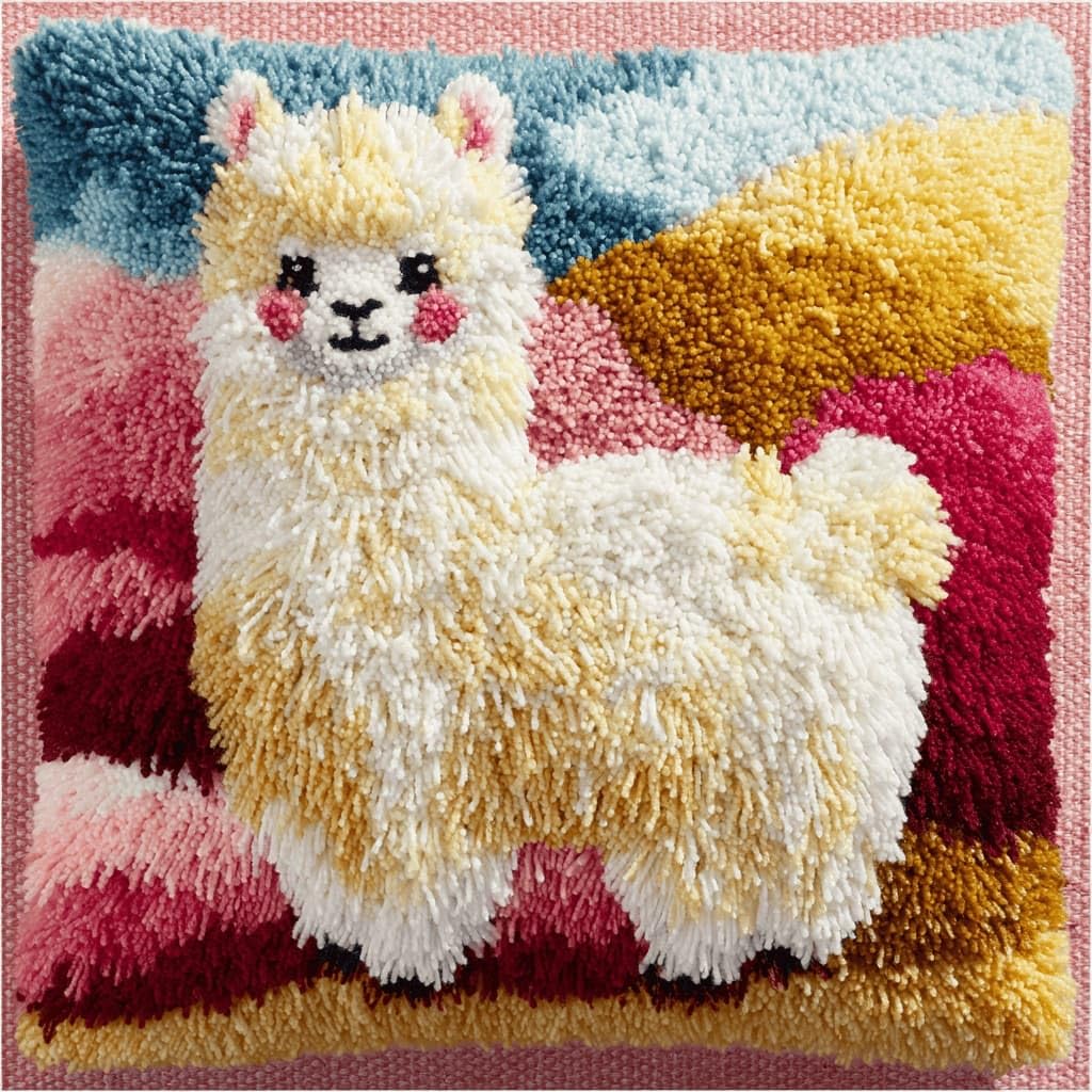 AxiangziK Latch Hook Cushion Kits,Alpaca DIY Needlework Pillow Cover Cushion Rug Making Kit,17X17Inch Handmade Embroidery Kits, Decorative Throw Pillow Cover for Sofa Cushions, Bedroom Decor