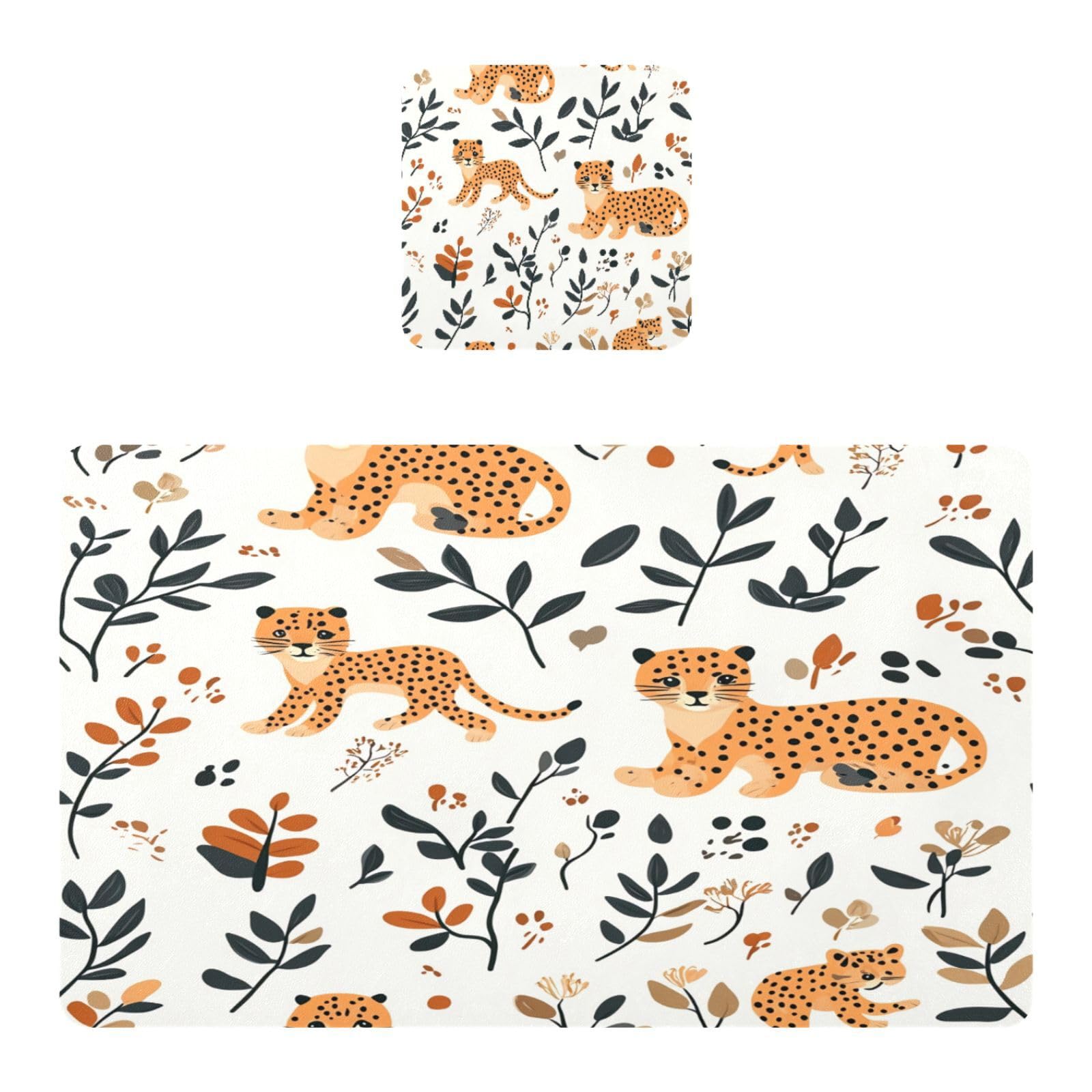 BURSTDDY Leopard Print Placemat Waterproof Place Mat for Dining Table