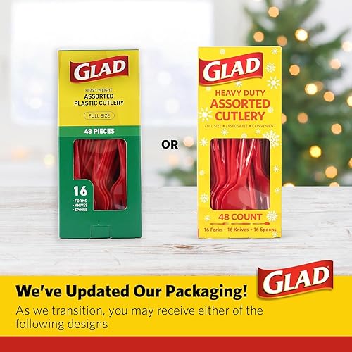 Miniatura 24 de Glad Glad - Tenedores de plástico surtidos para cubiertos, 24 unidades, cubiertos de plástico transparente y resistente, 8 tenedores, 8 cuchillos, 8