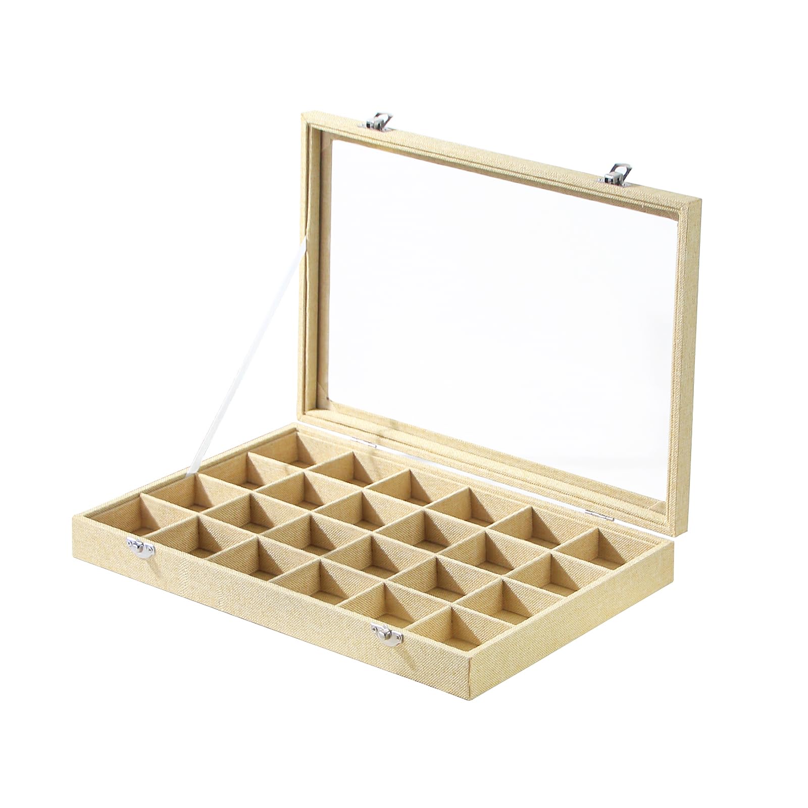 Coward Ohrring-Organizer-Tablett-Box, Grau-Beige Samt Ohrring-Schmuck-Display-Aufbewahrungs-Tablett-Gehäuse mit transparentem Glasdeckel für Heimschublade oder Ladenverkauf