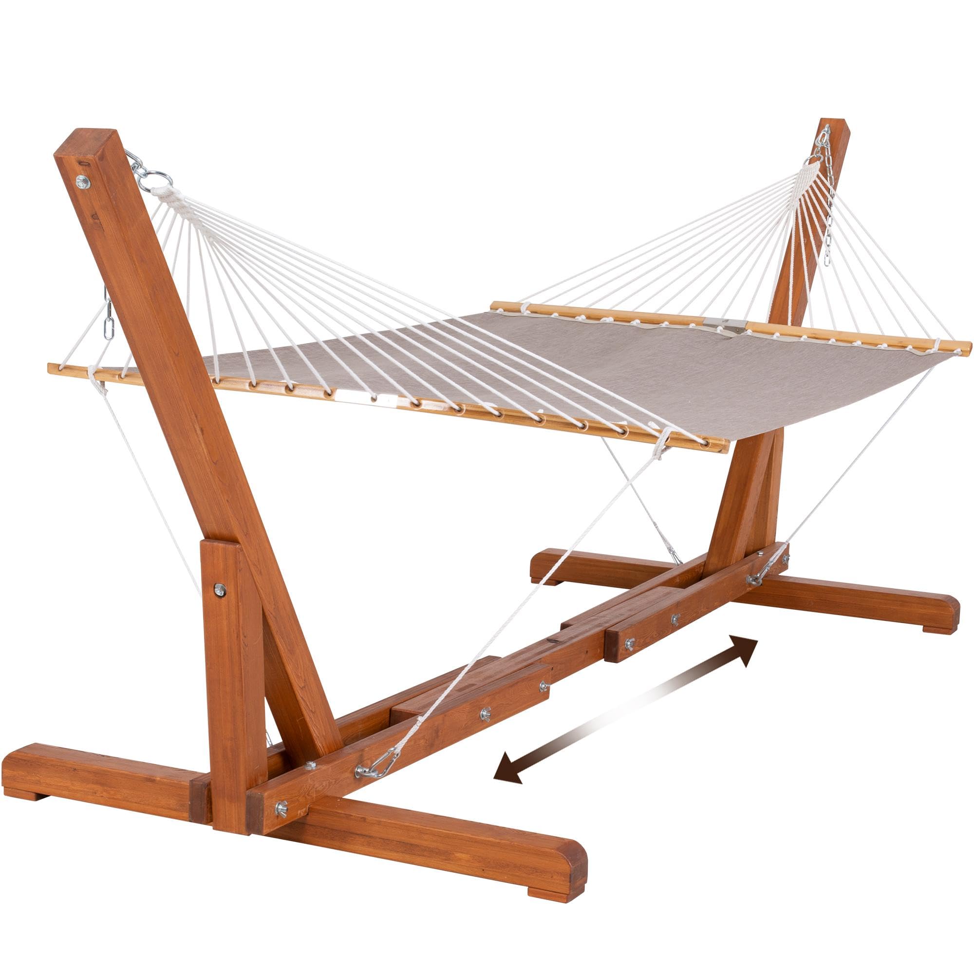 SUNCREATHammocks for Outside, 2 Person Outdoor Quick Dry Hammock with Adjustable Wooden Stand, Coffee