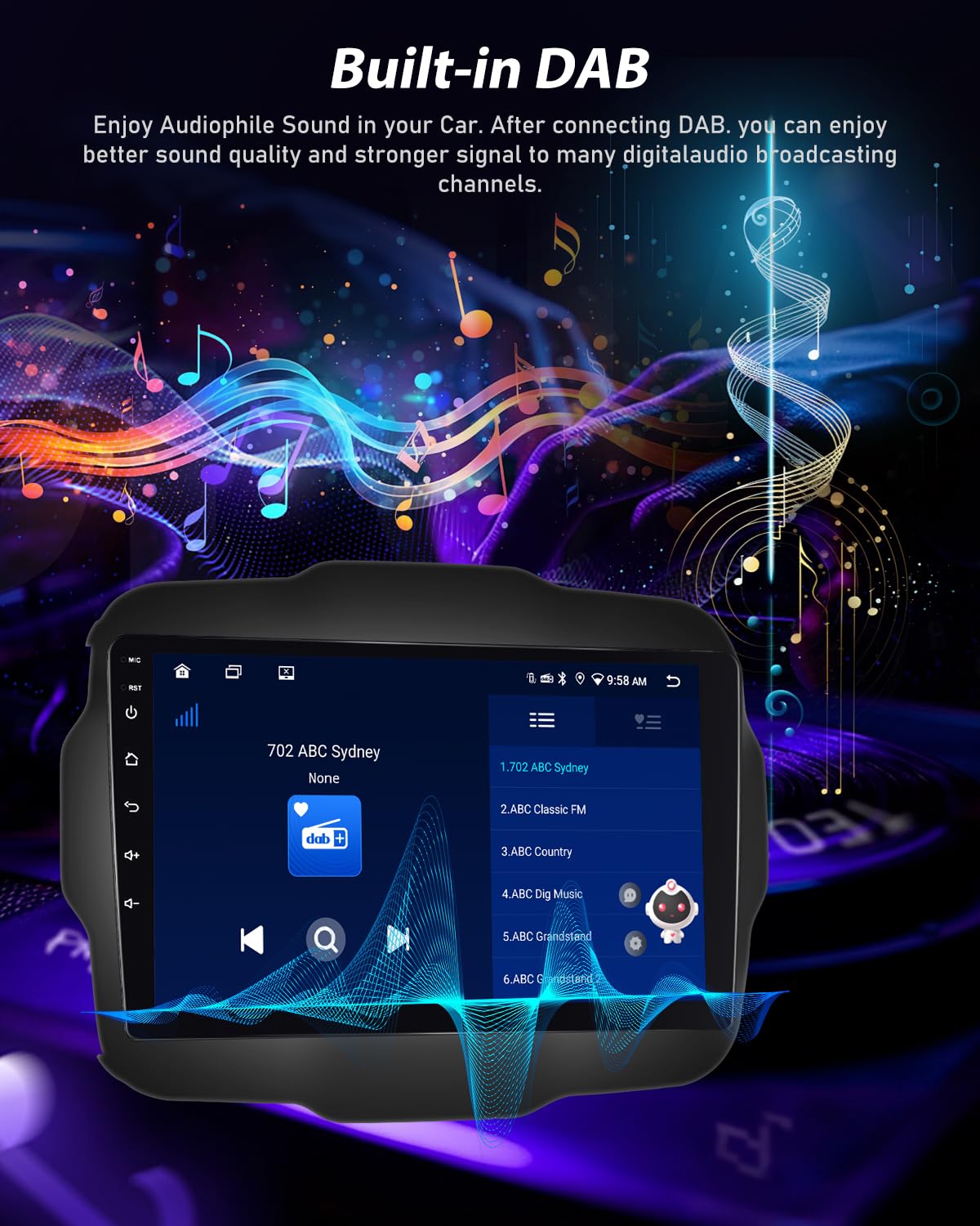 NHOPEEW Qualcomm 8 core 4+64G DAB/DAB+ Autoradio per Jeep Renegade 2016-2020 – Radio da 9 pollici con supporto Carplay e Android Auto, WLAN e GPS, ventola DSP + telecamera posteriore