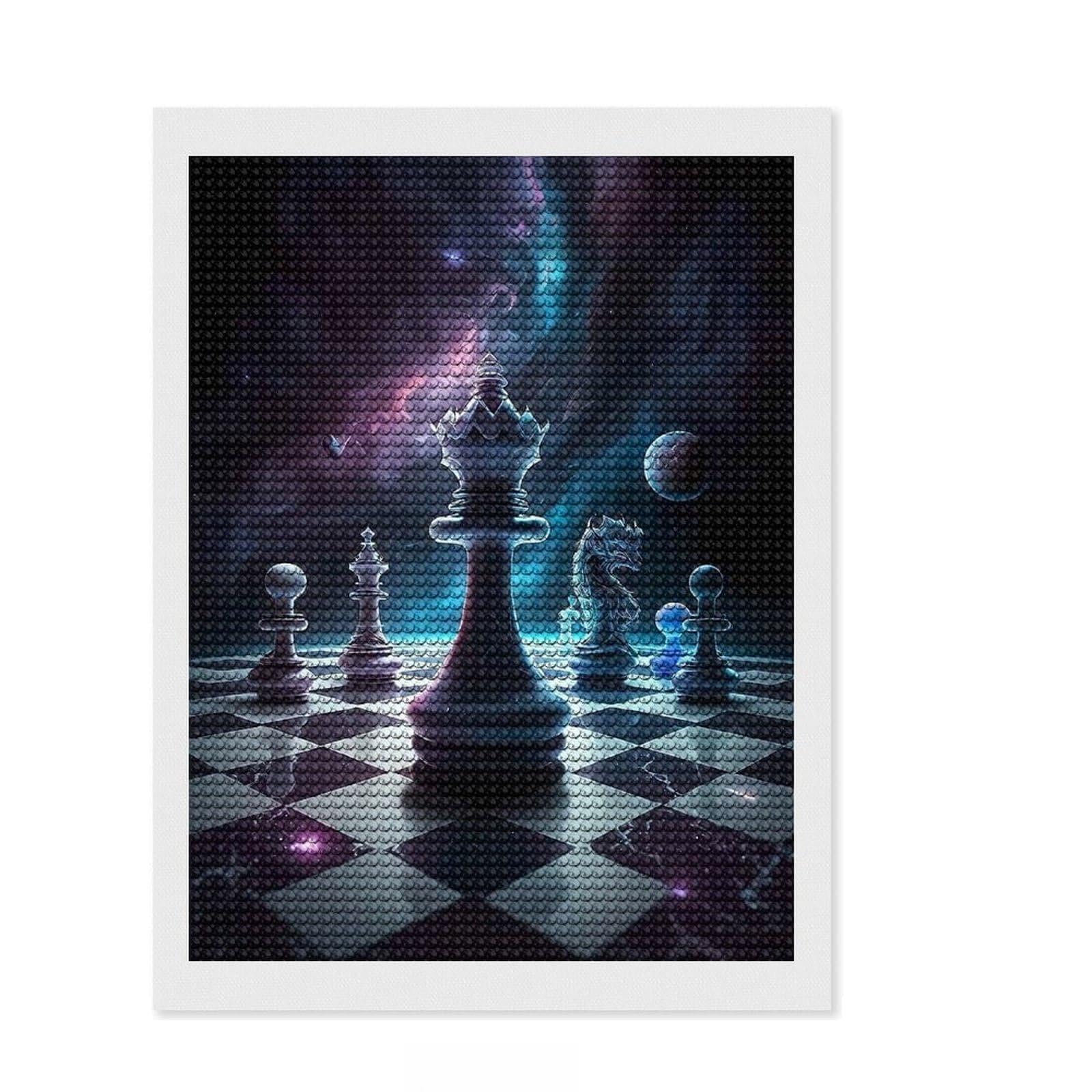 Junmoney Chess Queen of Universe Round Drill Diamond Painting 12"x16", for Creative Relaxation, Full Kit Included, Boho Decor, Gift Idea