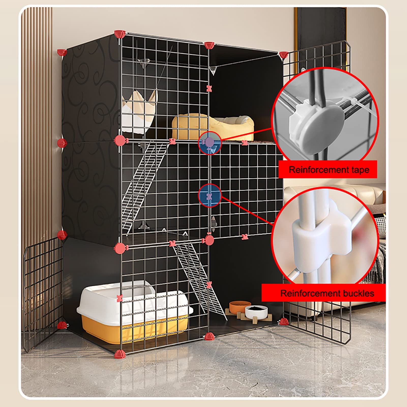Klatka dla kota DIY do użytku w pomieszczeniach, duży domek dla zwierząt, zdejmowany kociak, szczenięta, królik, ćwiczenia, kryty domek dla kota z toaletą (rozmiar: 75 x 49 x 10