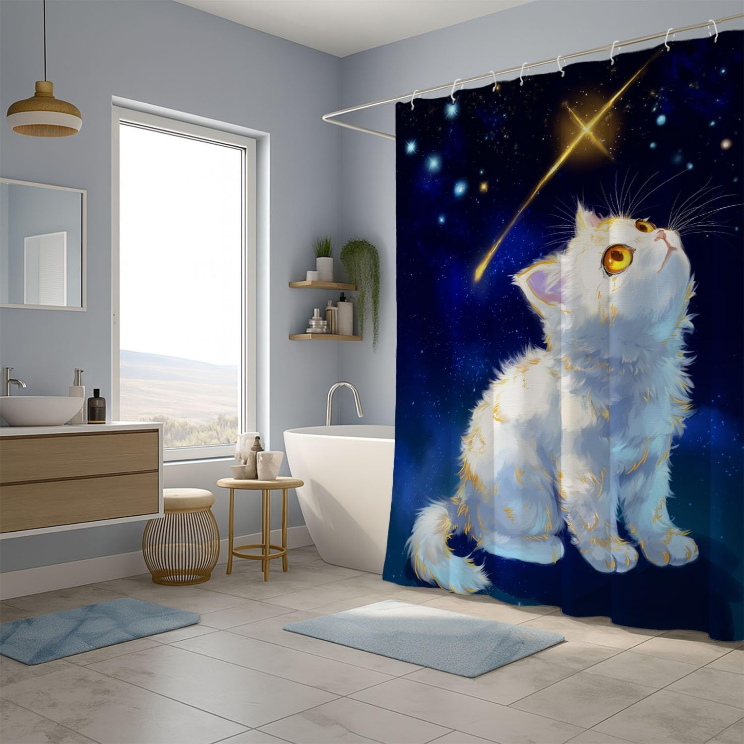 Generisch Zasłona prysznicowa 200 x 200 cm, zestaw 1 szt., miękka mikrofibra, wodoszczelna i odporna na pleśń, nadaje się do prania, do łazienki i wanny, z oczkami i haczykami, ciemnoniebieska