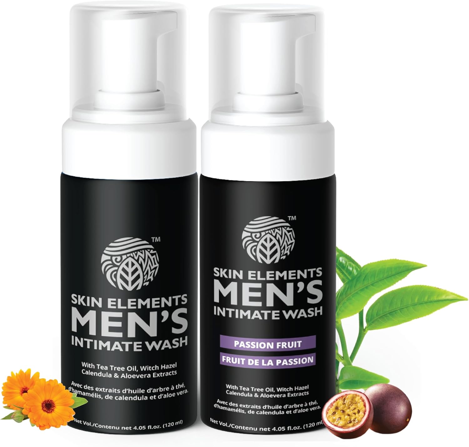 Skin Elements Men's Intimate Wash Combo | Tea Tree Oil (Classic)+Passion Fruit | Controls Unwanted Sweat & Bad Odor | Refreshes Intimate Area | 240 ml | Pack of 2