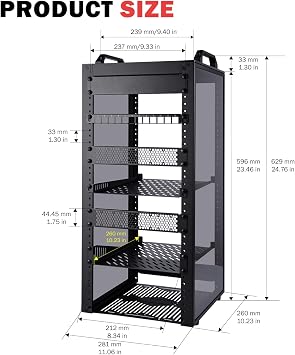 GeeekPi 12U Network Rack, 10 inch Mini Server Rack for Network, Servers, Audio, and Video Equipment, DeskPi RackMate T2 Rackmount, 10.23 inch Depth