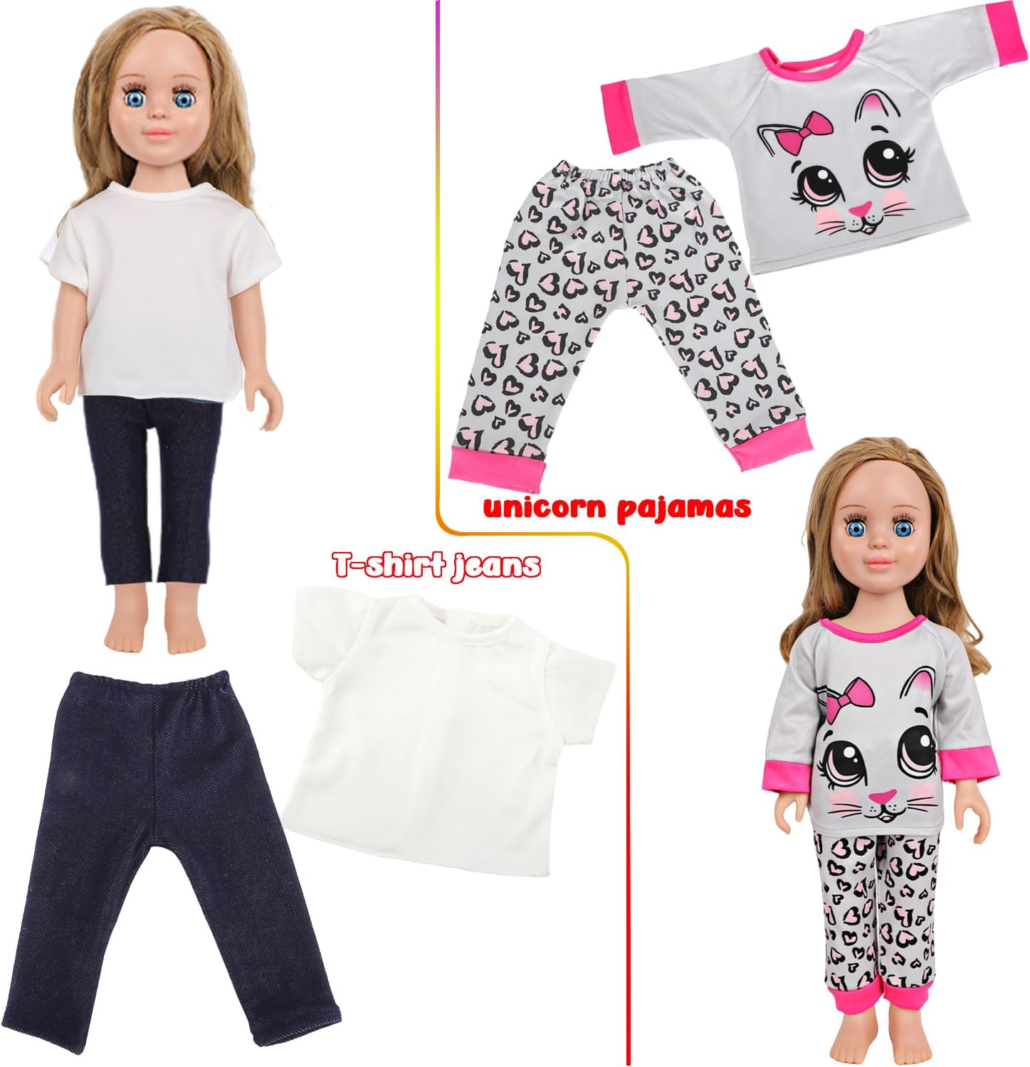 MSYO 16PCS 18Inch Doll Clothes&Shoes Set,5Outfits+2Pairs Random Shoes,Fits Most 18Inch Girl Dolls&45cm Fashion Dolls,Dress Up Kit for Kids Pretend Play