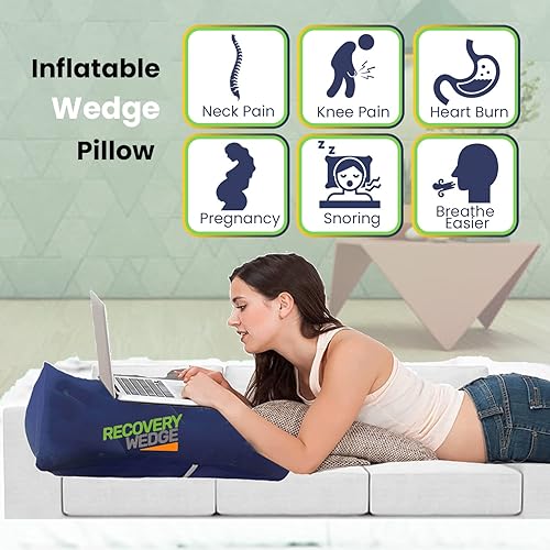 Miniatura 7 de M PAIN MANAGEMENT TECHNOLOGIES Almohada de elevación de piernas de Recovery Wedge, almohada de cuña inflable para dormir y recuperación