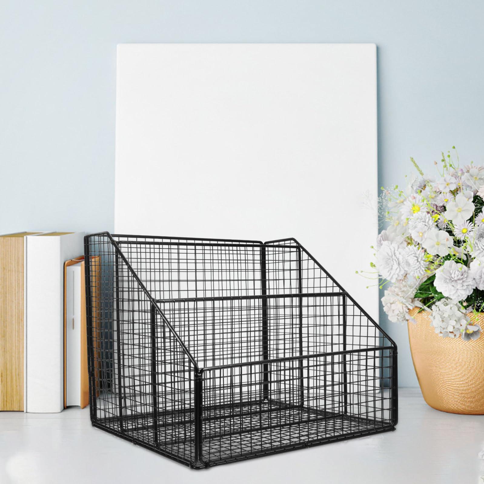 DOITOOL Porta Libri in Ferro Nero Design Aperto e Contemporaneo, Scaffale da Scrivania a Livelli per Organizzare Libri e Riviste in Casa o Soggiorno