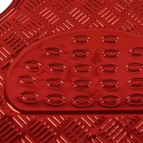 Miniatura 5 de BDK tapete para auto calce universal de 4 piezas diseño metálico, Rojo