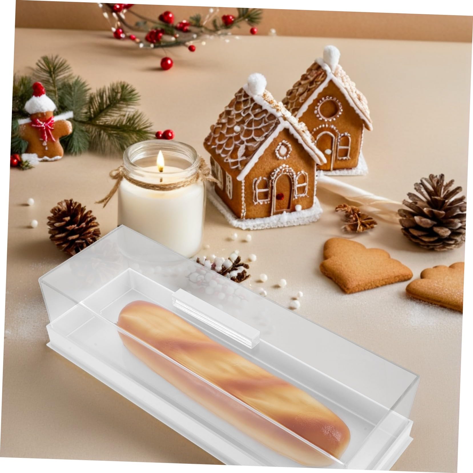 Caja de Presentación Rectangular de Acrílico para Pasteles con Tapa Bandeja de Pan para Panadería Cafetería y Hogar Soporte de Postre Transparente