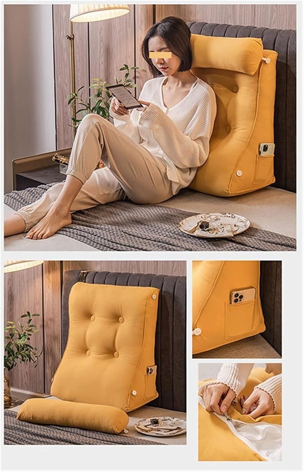 Johnear 三角形ヘッドボード枕 デイベッド ウェッジ枕 コットンリネン ラージボルスター 読書用背もたれ枕 ソファ/ベッドサポ Johnear  三角形ヘッドボード枕 デイベッド ウェッジ枕 コットンリネン ラージボルスター 読書用背もたれ枕 ソファ/ベッドサポ ウェッジ枕 三角 ... シングルヘッドボード三角読書枕、 調節可能なネックピロー付きバックピロー ボルスターヘッドボード背もたれ(Yellow,45*55C