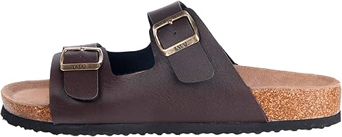 Miniatura 3 de WTW Sandalias con plantilla de corcho para hombre, zapatos deslizantes de playa con correa ajustable de hebilla de metal para hombre, estilo casual