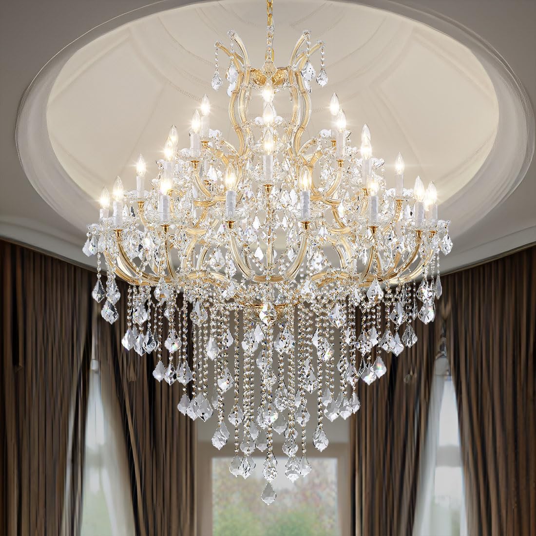 TMAFON Large Gold Chandelier Light Fixtures - 36 Lights, 4 Layers ...