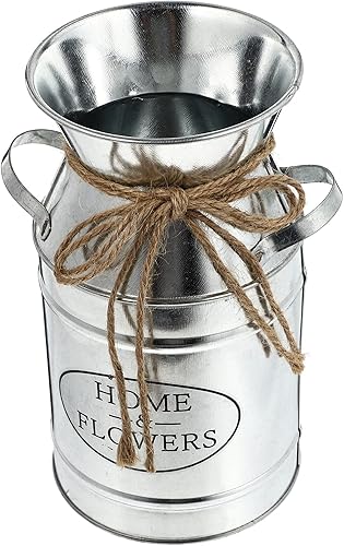 Milisten Jarrón de metal galvanizado vintage vintage para leche, jarrón rústico francés para leche, cubo para decoración del hogar, macetas grandes