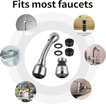 4 Pcs Kitchen Tap Spray Head Adapter, Universal Kitchen Tap Extension | Bathroom Kitchen Sink Faucet Extender Tap Aerator, Flexible 360° Swivel for Kitchen Tap, 2 Modes/2 Long+2 Short