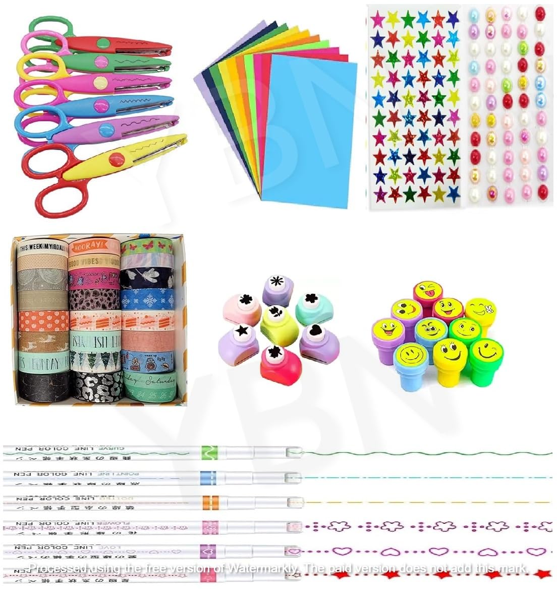 YBN New Decoration DIY Art Craft Kit for Kids (70 Pcs Art Craft Supplies) Art Craft Set Art Craft Materials Washi Tapes Stars Stones Sticke Craft Punching Machine, Designer Scissors (Multicolor)-image-13