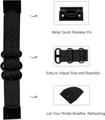 Vista 8 de Correa de repuesto para reloj Fenix 7X/5X/6X Easy Fit, correa de nailon transpirable tejida de 1.024 in compatible con Garmin Fenix 6X Pro/Fenix 5X