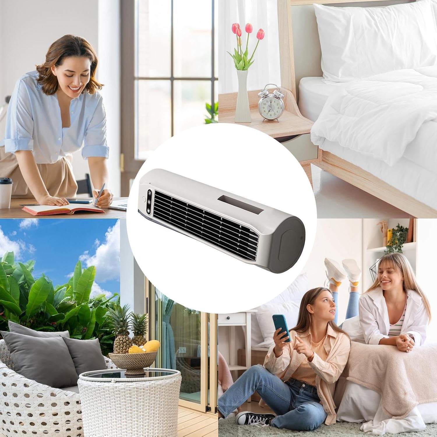 Air Conditioning Fan, 3 Wind Speed Desk Tower Fan, Quiet Space Cooler With Phone Stand, Vertical/Horizontal Use, For Office Dorm Bedroom Kitchen