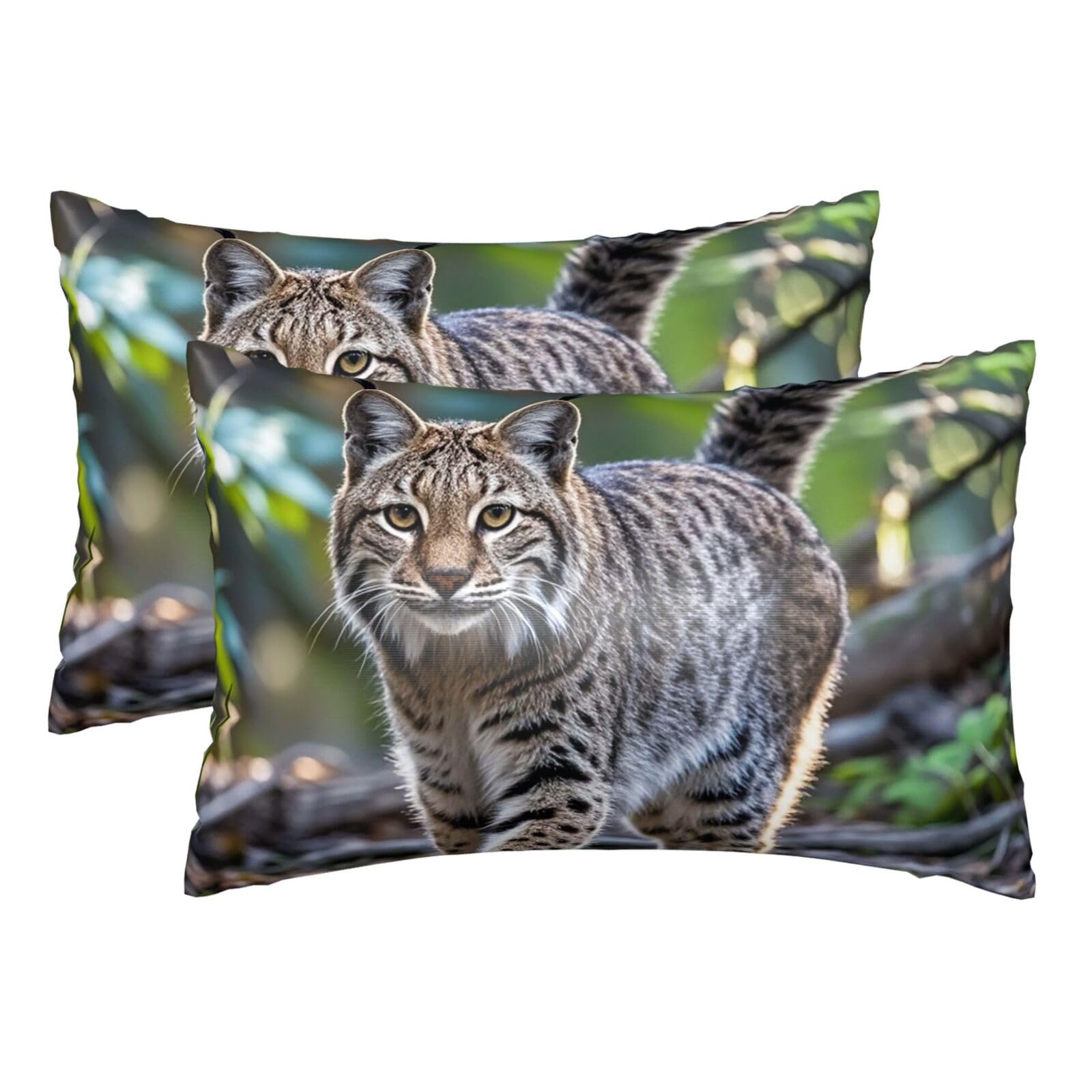 Silk Pillowcases Set of 2 Pillow Shams Breathable Soft Pillow Covers with Envelope Closure Wild bobcat Pillowcases Standard Size 20x30 Inches Washed Pillow Cases for Hair and Skin