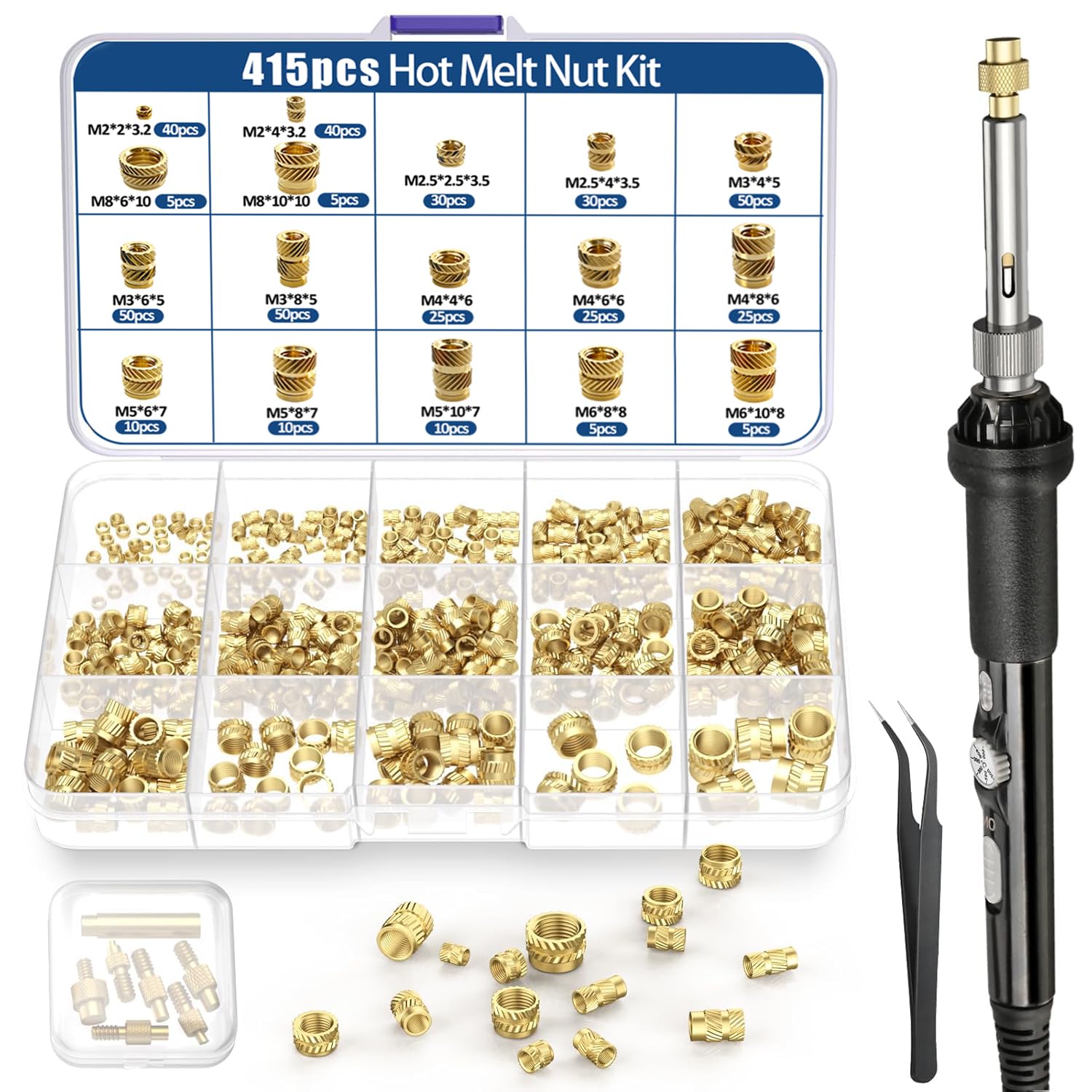 Heat Set Insert Tools kit, Brass Nuts 3D Printing 80W Digital Soldering Iron Threaded Inserts Set