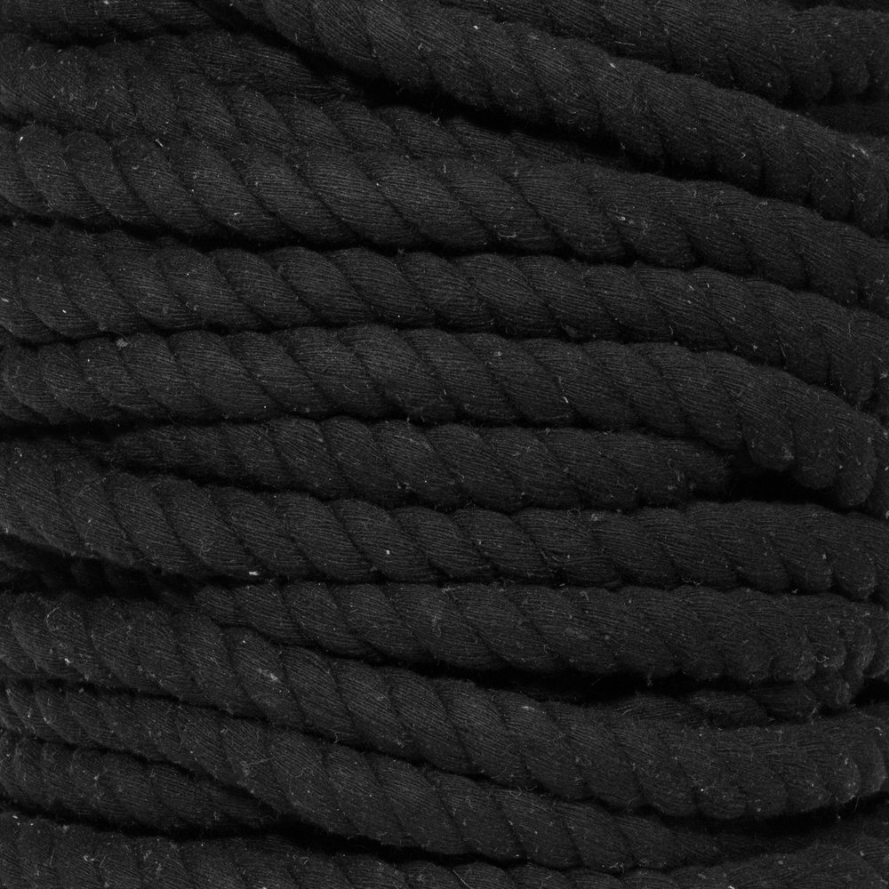 Super Soft 3 Strand Twisted Cotton Rope (Black, 3/4 Inch x 100 Feet) — image 1