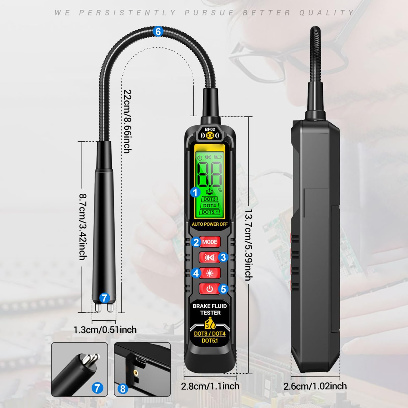 Testeur d'humidité de Liquide de Frein | Haute Précision 500mAh Analyseur d'Humidité d'Huile Détecteur de Liquide de Frein - Outil de Vérification de Diagnostic Automobile | pour Entretien