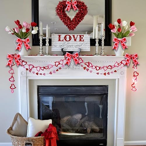 Miniatura 6 de 12 lazos de decoración para árbol de San Valentín, adornos de San Valentín de 6 pulgadas con corazón para árbol, hogar, fiesta, puerta delantera,