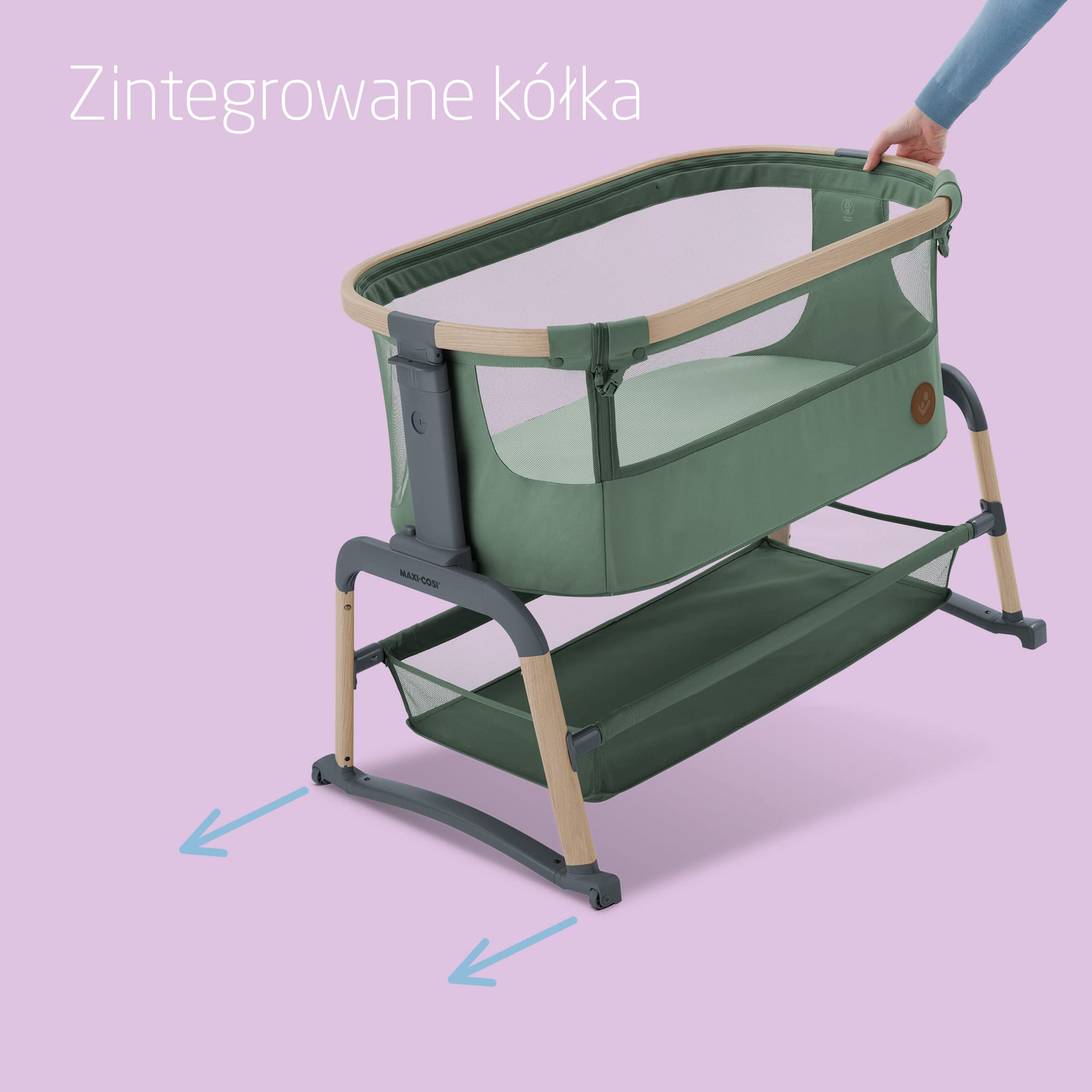 Maxi-Cosi Iora Air Łóżeczko Przystawka, Siatka do okoła, 0–6 mies., maks. 9 kg, Tryb bujania, 4 Poz. Odchylenia i 5 Wysokości, Łatwe Przesuwanie, Wygodny Materac, Łatwe Przenoszenie, Beyond Green