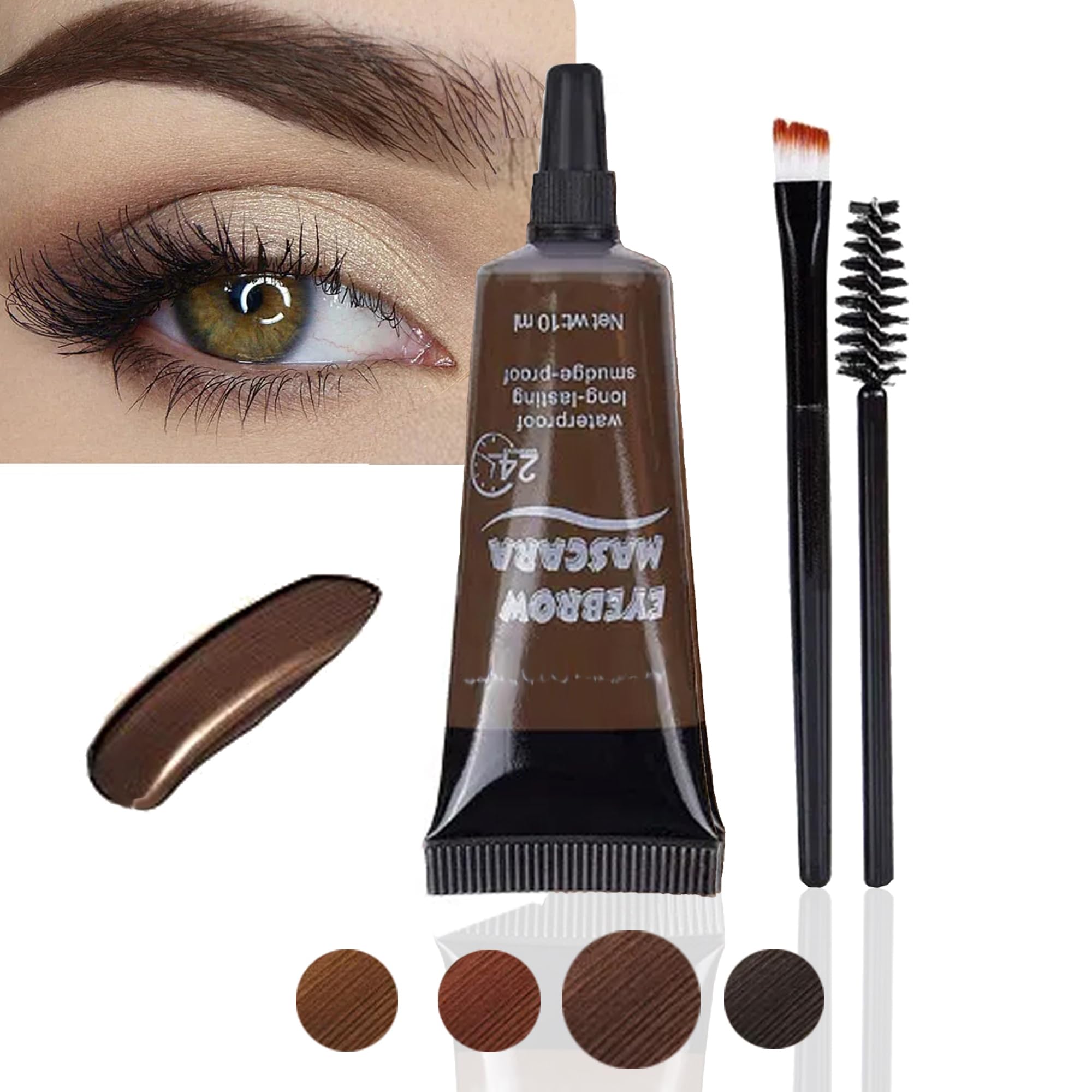 Gel de Cejas Perfectas. Maquillaje para Cejas Duración 24h. Mascara Tinte Fijador para Cejas. Professional Makeup con Pincel y Cepillo Cejas. Color Castaño Oscuro (3)