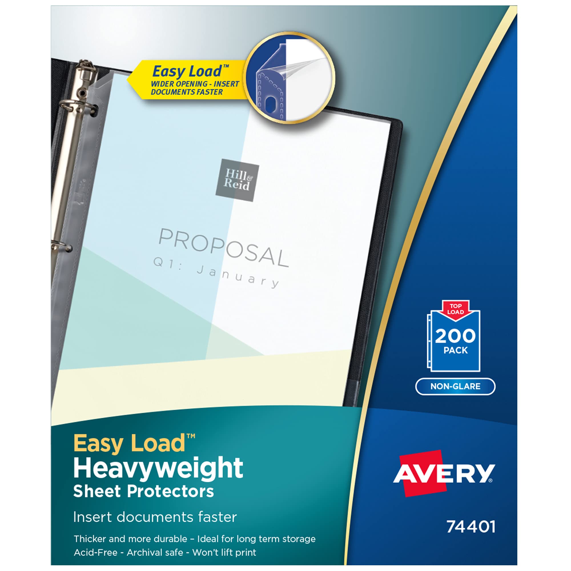 Avery Clear Heavyweight Sheet Protectors Non-Glare Easy Load 200 Document Protectors 74401