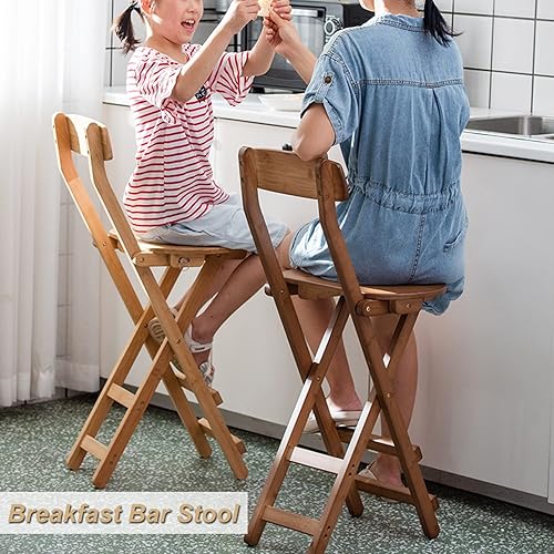 Miniatura 2 de Taburetes de bar plegables de bambú para desayuno, taburete de altura de encimera de cocina de 24 pulgadas27 pulgadas con respaldo, silla alta de
