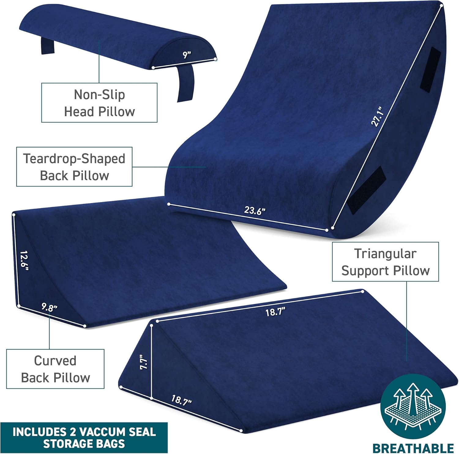 4 pcs Bed Wedge Pillow - Post Surgery Advanced Adjustable Pillow Set with Memory Foam - Relief System for Shoulder Back, Neck and Leg Elevation | Acid Reflux, Anti Snorin - Machine Washable Cover : Health & Household
