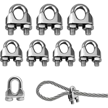 WeiLiJia Rope Clamps Pack of 12 - Stainless Steel Wire Rope Clamp M8.8 mm Rope Clamp for Steel Cable Wire Rope Clips Bow Rope Clamp