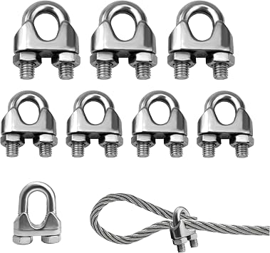 12-Pack Stainless Steel U-Type M8 Cable Clamps with Silver Finish - Durable for Washing Lines, Garden Fences, Curtain Tracks & Outdoor Fixings