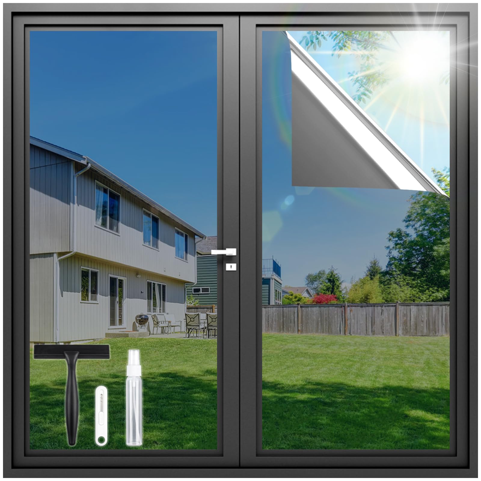 Film fenetre anti regard thermique 90x200cm brise vue argenté repositionnable