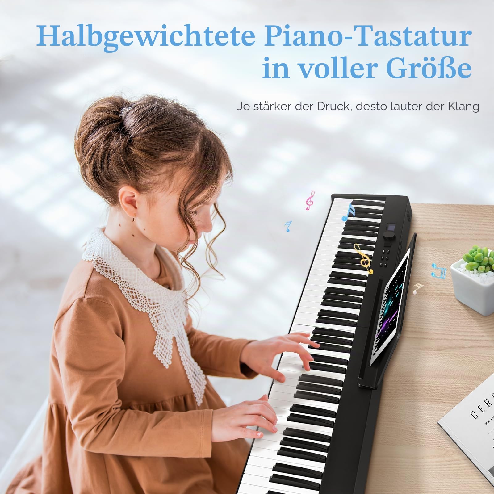 Keyboard E-Piano mit 88 Tasten, Faltbares Klaviertastatur, Unterstützt USB-MIDI & Bluetooth, 128 Sounds, Full Size Semi Weighted, Piano Keyboard für Anfänger Geschenk
