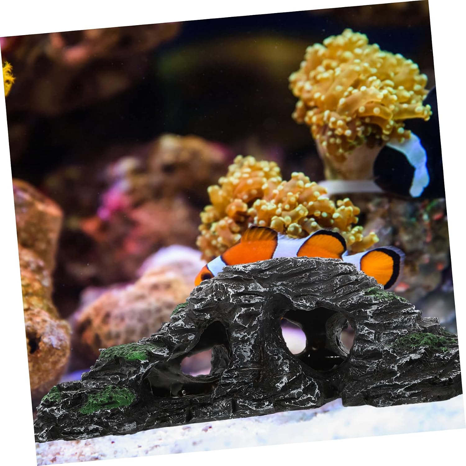 Toyvian Reptile Basking Platform Multi Functional Resin Rockery for Turtle Tank Decor Climbing Area for Amphibians Habitat Accessories for Tortoises and Bearded Dragons