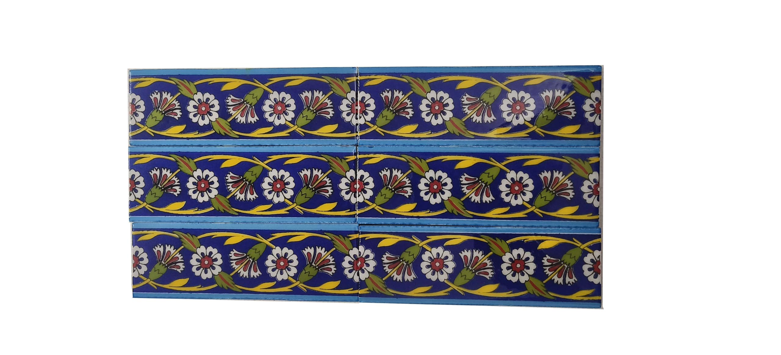 Shiv Kripa Blue Pottery Home Decor Wall Mural Mosaic Tiles Ceramic Handmade Wall Decorative Tiles 2 x 6 Inch Set of 6 Tiles (Multicolor)-image-24