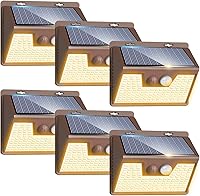 Vista 38 de Peasur Luces solares impermeables para exteriores, paquete de 4 140 luces LED con sensor de movimiento, 3 modos de luces de seguridad alimentadas
