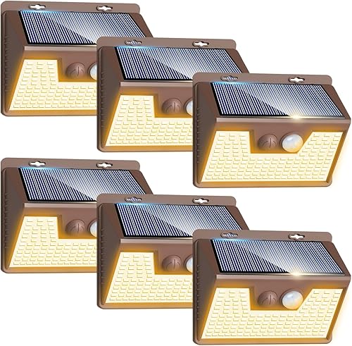 Miniatura 36 de Peasur Luces solares con sensor de movimiento para exteriores, paquete de 2 140 luces LED para valla, impermeable, marco blanco, iluminación de