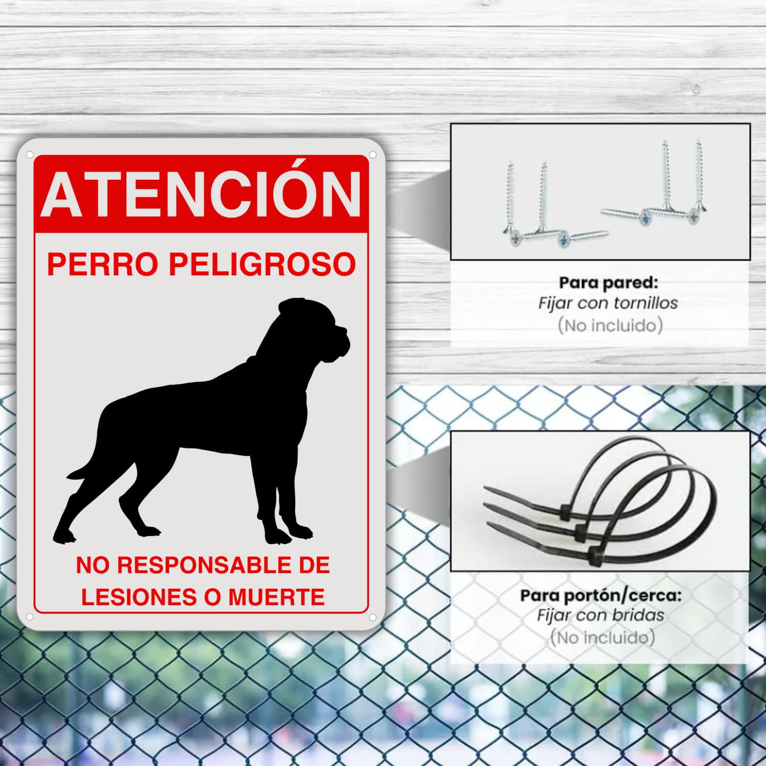 Cartel Perro Peligroso - 21x28 cm - Aluminio Reflectante - Grosor 0,8 mm - Letrero Cuidado Perros - Resistente Exterior - 2 Unidades